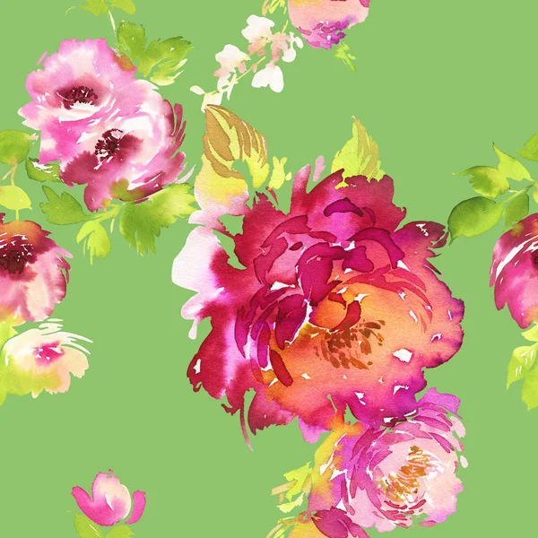 Płynny letni wzór z akwarelowymi kwiatami ręcznie. — Zdjęcie stockowe