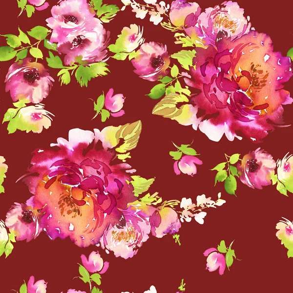 Бесшовный летний узор с акварельными цветами ручной работы. — стоковое фото