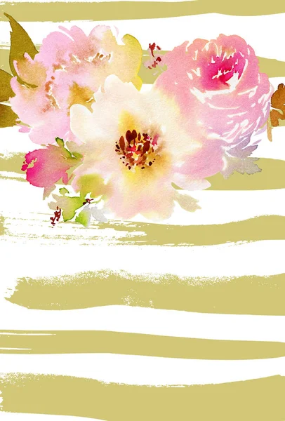 Carte de voeux avec fleurs aquarelle fait à la main. — Photo