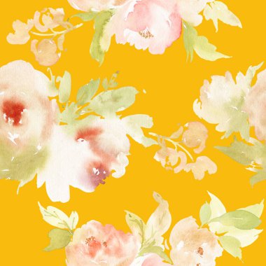 El yapımı suluboya çiçeklerle kusursuz bir yaz deseni..