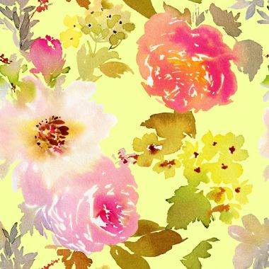 El yapımı suluboya çiçeklerle kusursuz bir yaz deseni..