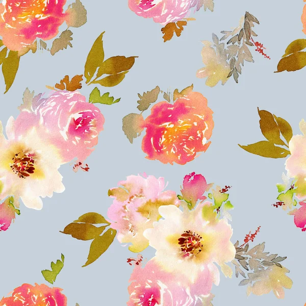 Seamless summer pattern with watercolor flowers handmade. — Stock Photo, Image