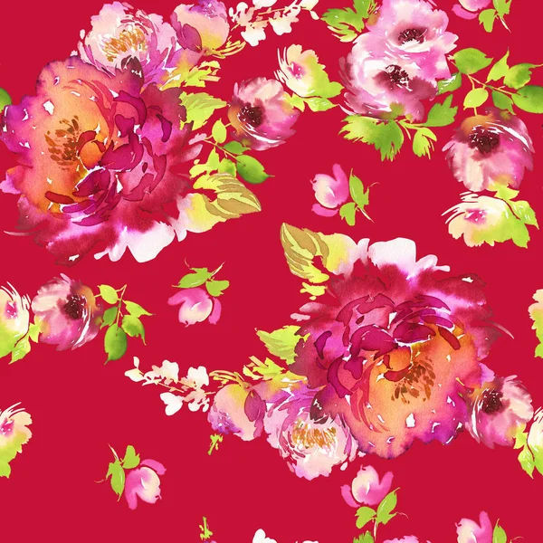 Seamless summer pattern with watercolor flowers handmade. — Stock Photo, Image