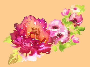 Çiçekler suluboya çizimi