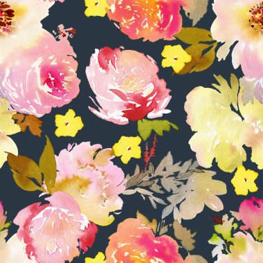 El yapımı suluboya çiçeklerle kusursuz bir yaz deseni..