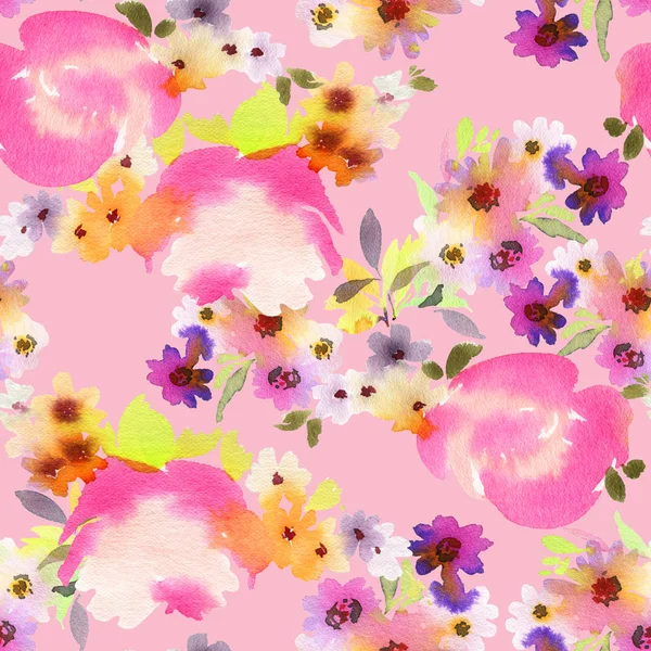 Seamless summer pattern with watercolor flowers handmade. — Stock Photo, Image