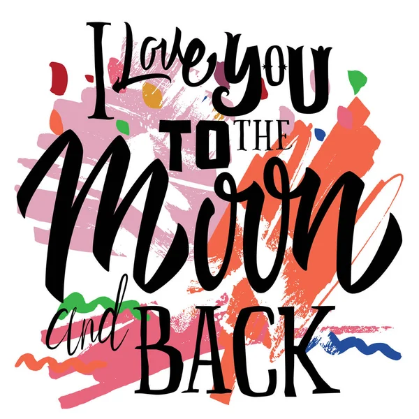 T-shirt utskrift logotyp mall. Jag älskar dig till månen och tillbaka. — Stock vektor
