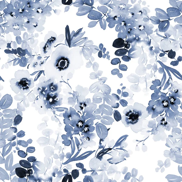 Monochroom Aquarel Patroon Met Anemonen Delicate Lentebloemen — Stockfoto