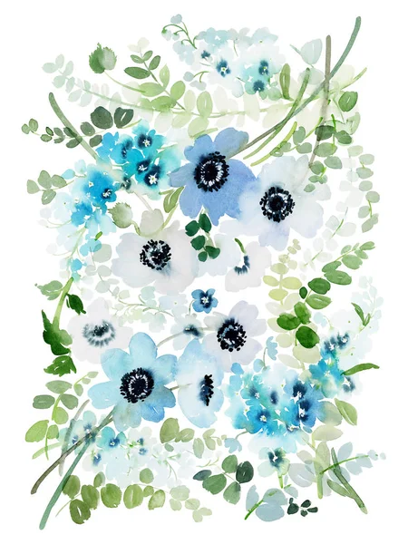 Naadloze Aquarel Patroon Met Anemonen Delicate Lentebloemen — Stockfoto