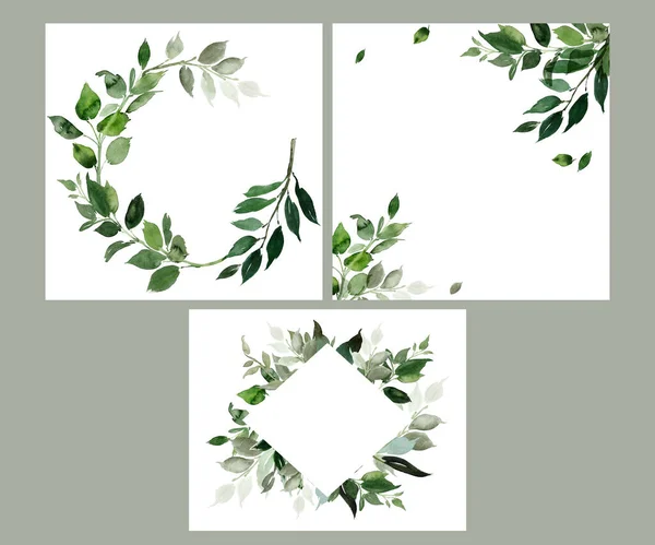 Hochzeitseinladung Grußkarte Aquarellmalerei Mit Pflanzenelementen Auf Weißem Hintergrund Modernen Stil — Stockfoto