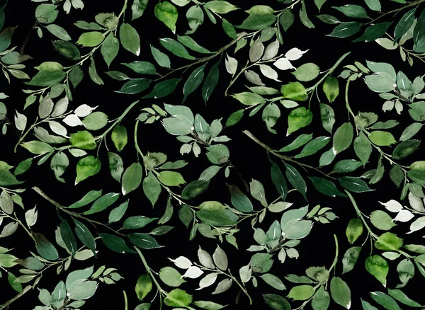 Sömlös Akvarell Mörkt Mönster Med Gröna Grenar — Stockfoto