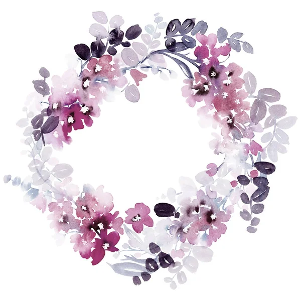 Couronne Aquarelle Avec Délicates Fleurs Printanières — Photo