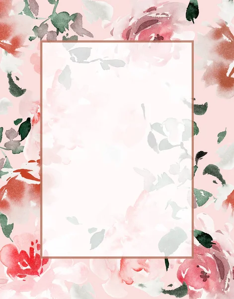 Cartão Saudação Com Flores Aquarela Artesanal — Fotografia de Stock