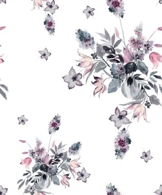 El yapımı suluboya çiçeklerle kusursuz bir yaz deseni.