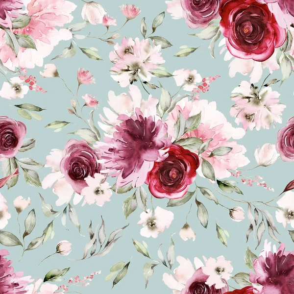 Seamless Summer Pattern Watercolor Flowers Handmade — Stock Photo, Image