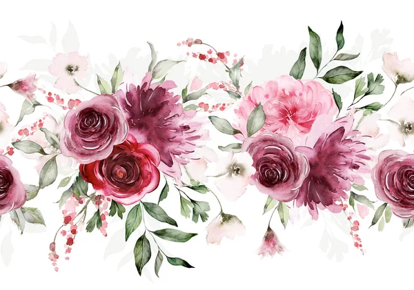 Απρόσκοπτη Καλοκαιρινό Σχέδιο Λουλούδια Ακουαρέλα Χειροποίητα — Φωτογραφία Αρχείου