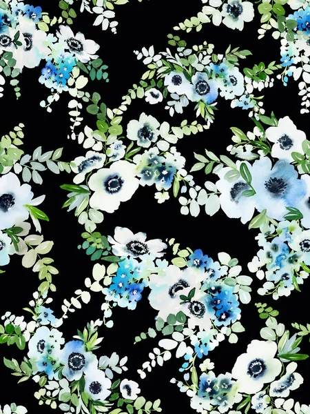 Płynny Akwarelowy Wzór Anemonami Delikatnymi Wiosennymi Kwiatami — Zdjęcie stockowe
