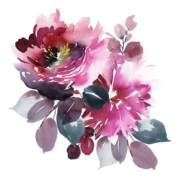 Cartão Saudação Com Flores Aquarela Artesanal — Fotografia de Stock