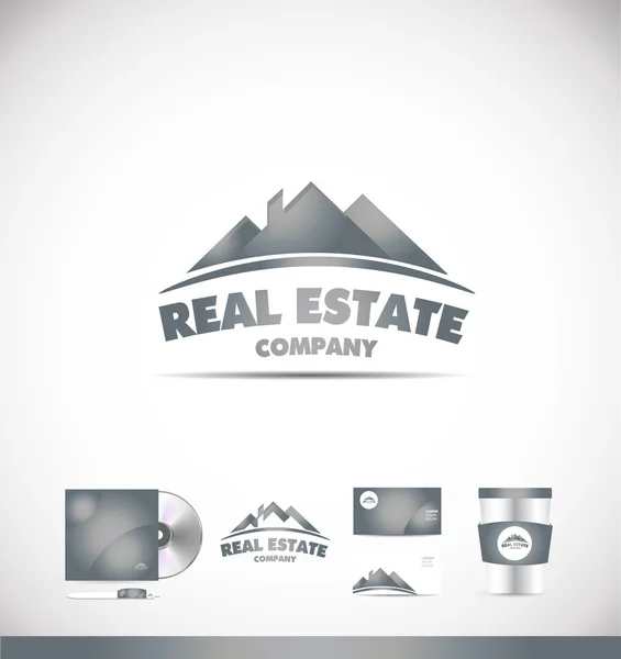 Real estate ασημί γκρι λογότυπο εικονίδιο σχεδιασμός — Διανυσματικό Αρχείο