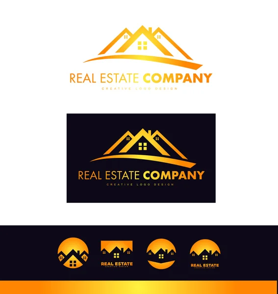 Immobilien Orange Haus Dach Logo Ikone Design — Stockvektor