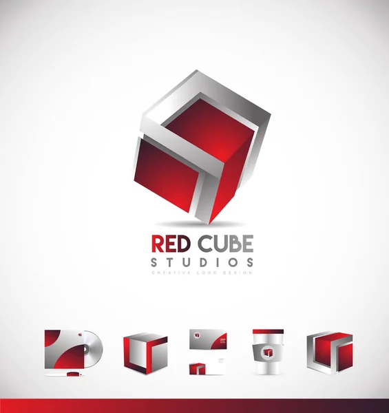 Cubo rosso 3d logo icona di design — Vettoriale Stock