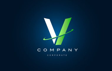 Alfabe harf V yeşil mavi logo