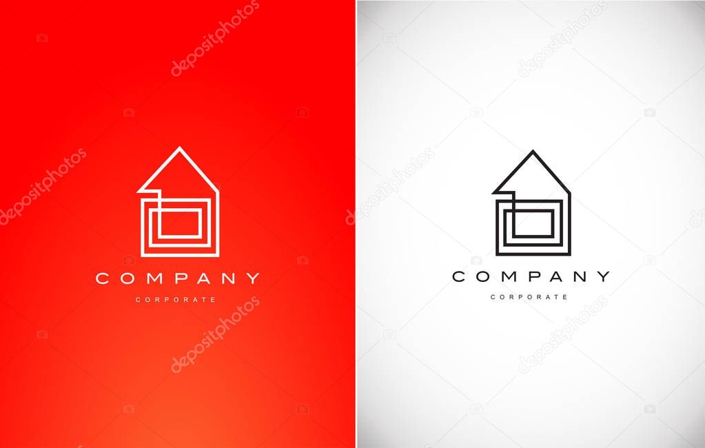 Real estate house red line lineart monoline black red vector logo icon sign design template