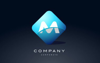 m alfabe mavi altıgen mektup logo vektör simgesi tasarım