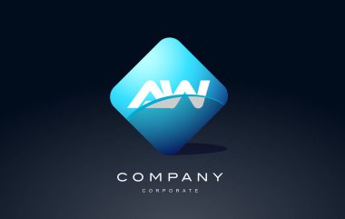 AW alfabe mavi altıgen mektup logo vektör simgesi tasarım