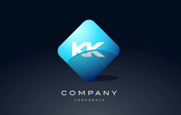 Kk alfabeto azul hexágono letra logotipo vector icono diseño — Vector de stock