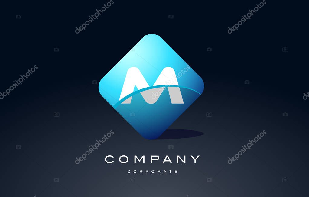 M alphabet letter blue hexagon 3d combination modern vector logo icon sign design template