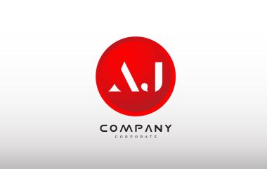 AJ harf alfabe kırmızı daire nokta logo vektör tasarımı