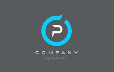 P harfi alfabe mavi daire logo vektör tasarımı