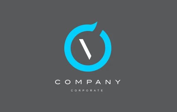 V brief alfabet blauw cirkel logo vector ontwerp — Stockvector