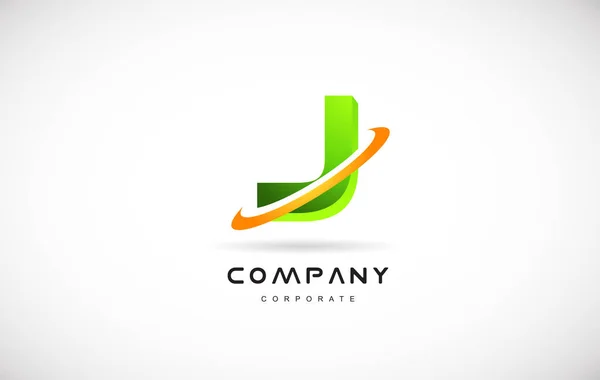 J empresa logotipo verde letra alfabeto 3d diseño plantilla — Vector de stock