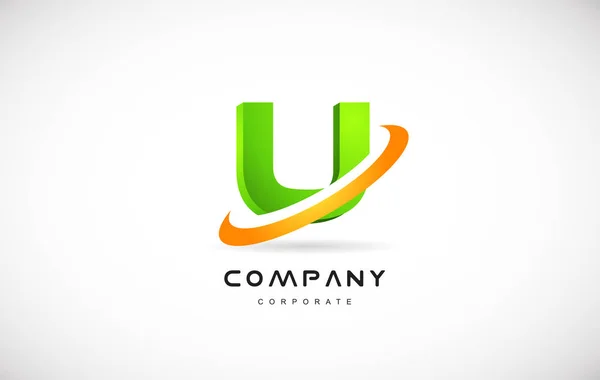 U company logo green letter alphabet 3d design template — Stock Vector