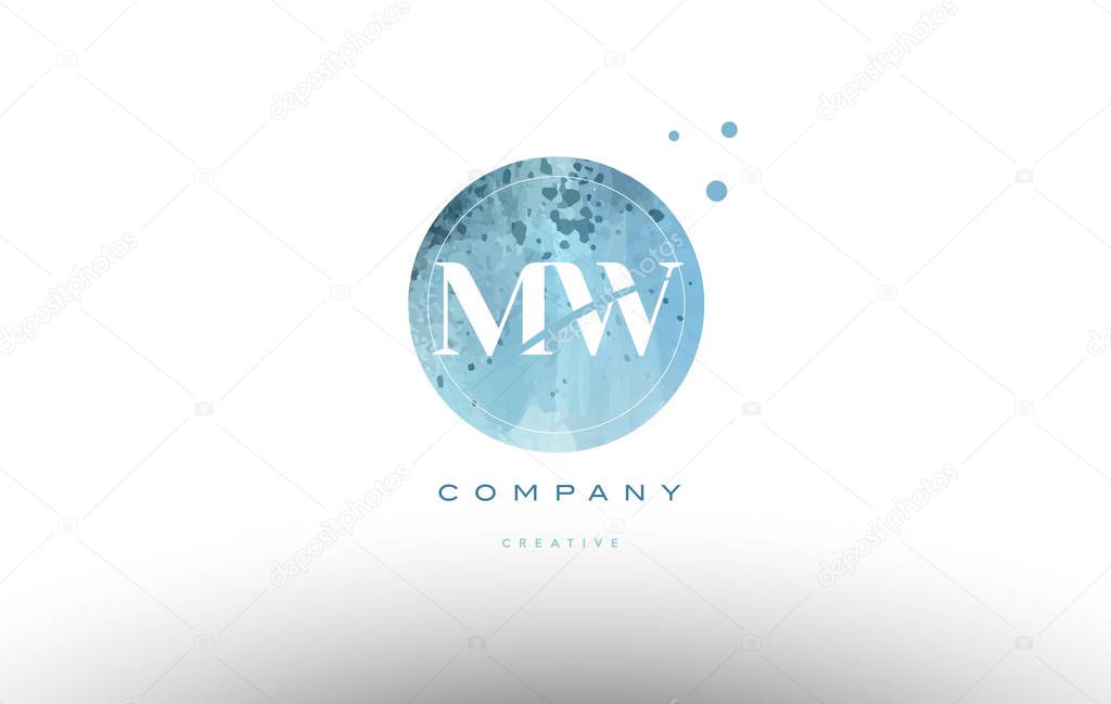 Mw m w  watercolor grunge vintage alphabet company letter combination logo circle design vector icon template