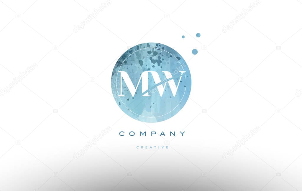 mw m w  watercolor grunge vintage alphabet letter logo