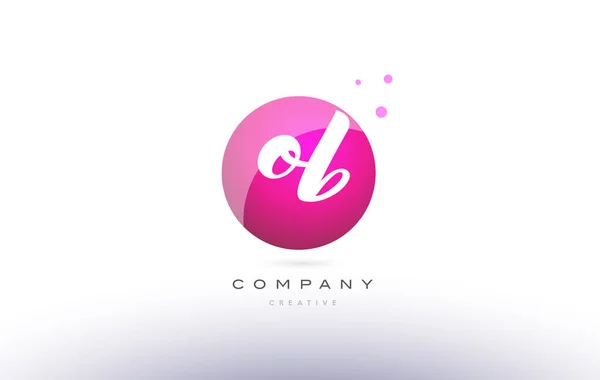 OB o b bol roze 3d hand geschreven alfabet letter logo — Stockvector