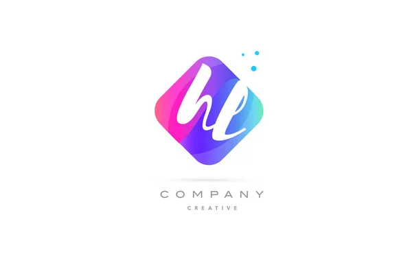 Hl h l  pink blue rhombus abstract hand written company letter l — Stock Vector