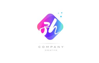 ZH z h pembe mavi rhombus soyut el yazılı şirket l harfi