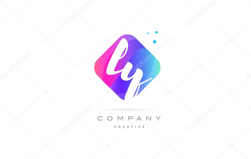 ly l y  pink blue rhombus abstract hand written company letter l