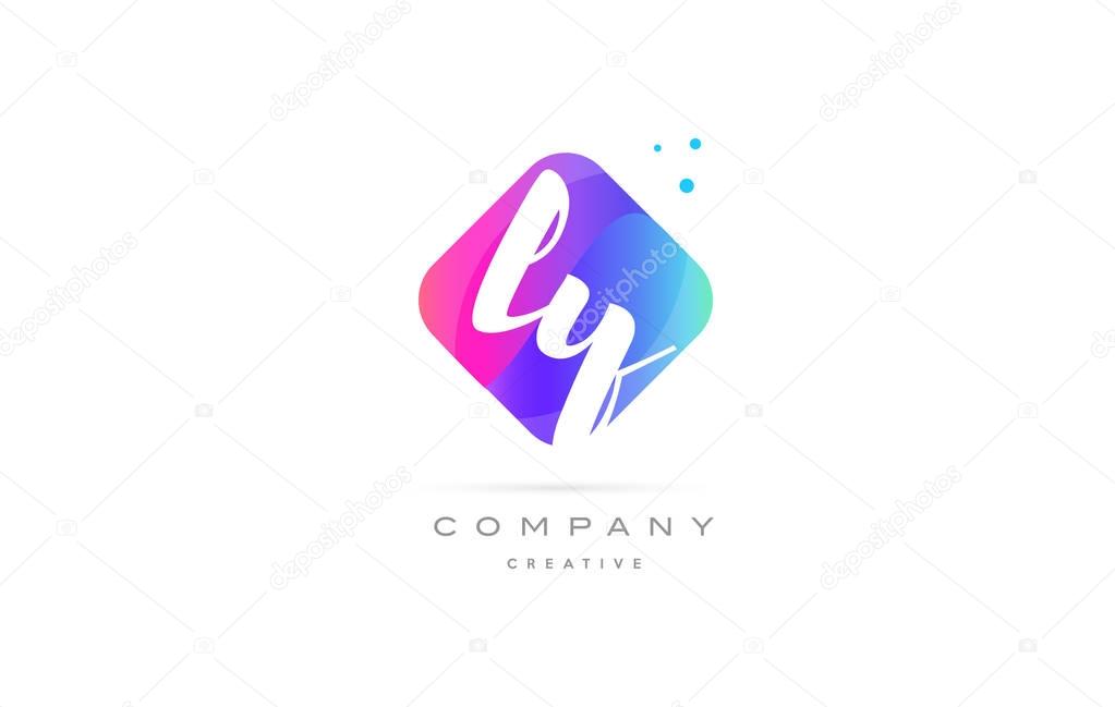 Ly l y  pink blue rhombus abstract 3d alphabet company letter text logo hand writting written design vector icon template