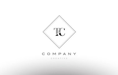 tc t c  retro vintage black white alphabet letter logo clipart