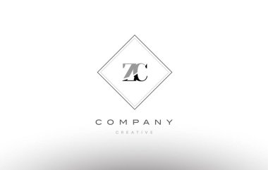 ZC z c retro vintage siyah beyaz Alfabe harf logo