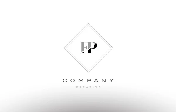 Fp f p retro vintage preto branco alfabeto letra logotipo — Vetor de Stock