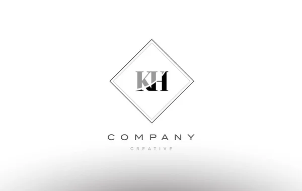 Kh k h レトロ ビンテージ黒白いアルファベット文字ロゴ — ストックベクタ