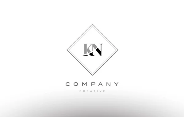 Kn k n 的复古的老式的黑色的白色的字母表的字母徽标 — 图库矢量图片