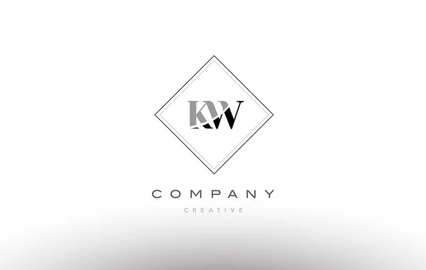 KW k logo litery alfabetu w, retro, vintage, czarny i biały — Wektor stockowy