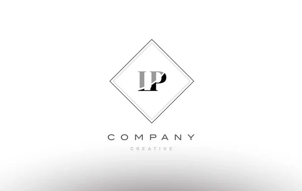 Lp l p retro vintage preto branco alfabeto letra logotipo — Vetor de Stock